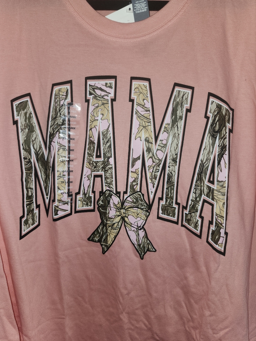NWT Simply Southern "MAMA Pink🩷Camo🤎Bow🎀 Graphic T-Shirt" 💯Cotton PEACH🍑XXL - Picture 7 of 11